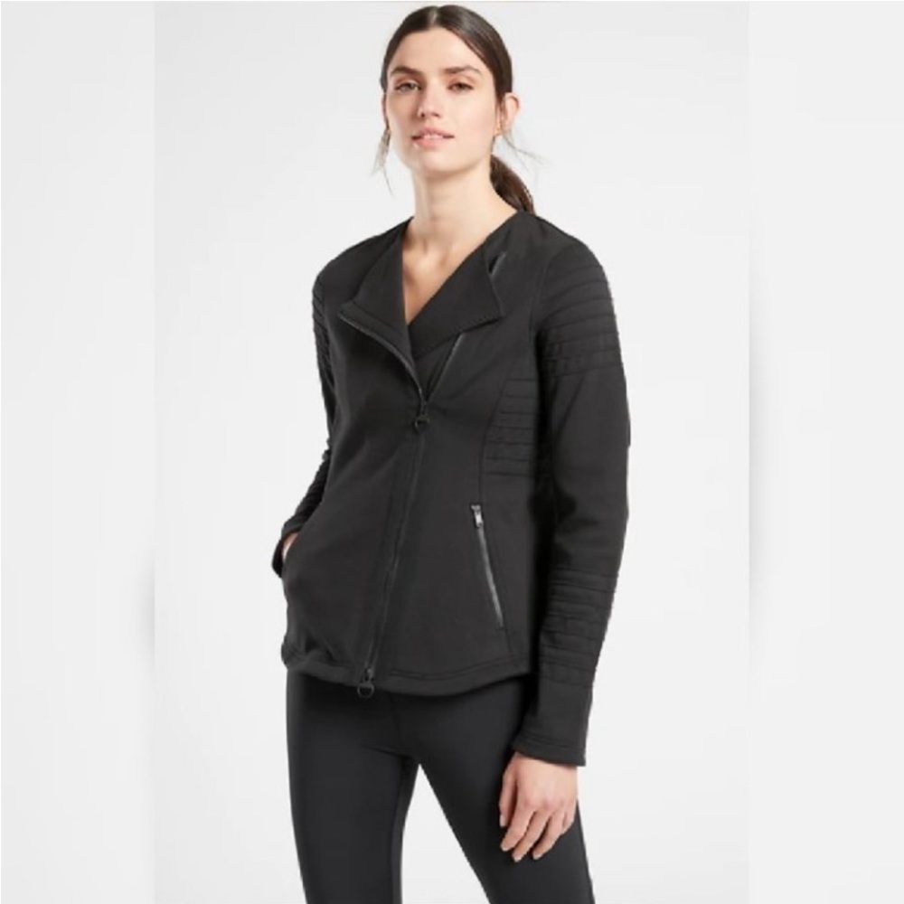 Athleta Black Moto Jacket Full Zip Sweatshirt Size S.
